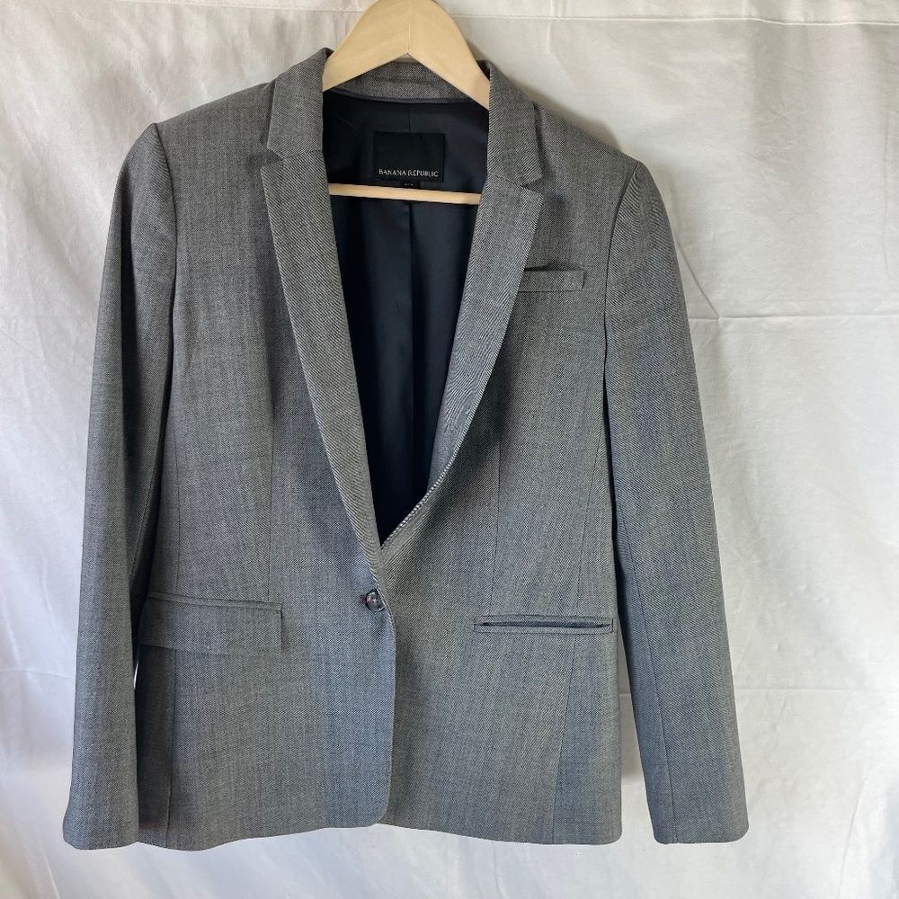 Banana Republic Heather Grey Classic Single Button  Blazer‎ Jacket Sz 6